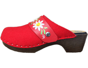 Flexible Felt Tessa Clogs with Hand Painted Snap Strap, made in CO