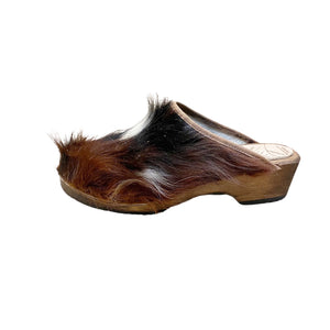Furry Tri Colored Cow Clogs size 39