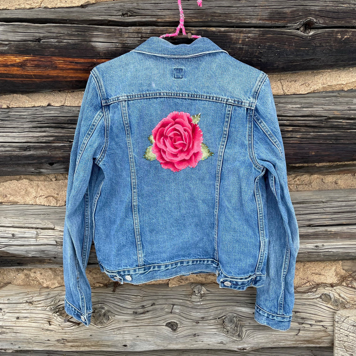 Tessa Upcycled Womens Denim Jacket Embroidered Flowers and Patches
