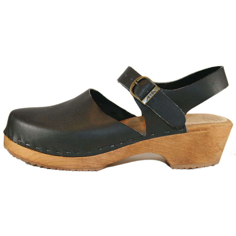 Traditional Heel Moa Sandal Black with Natural Stain