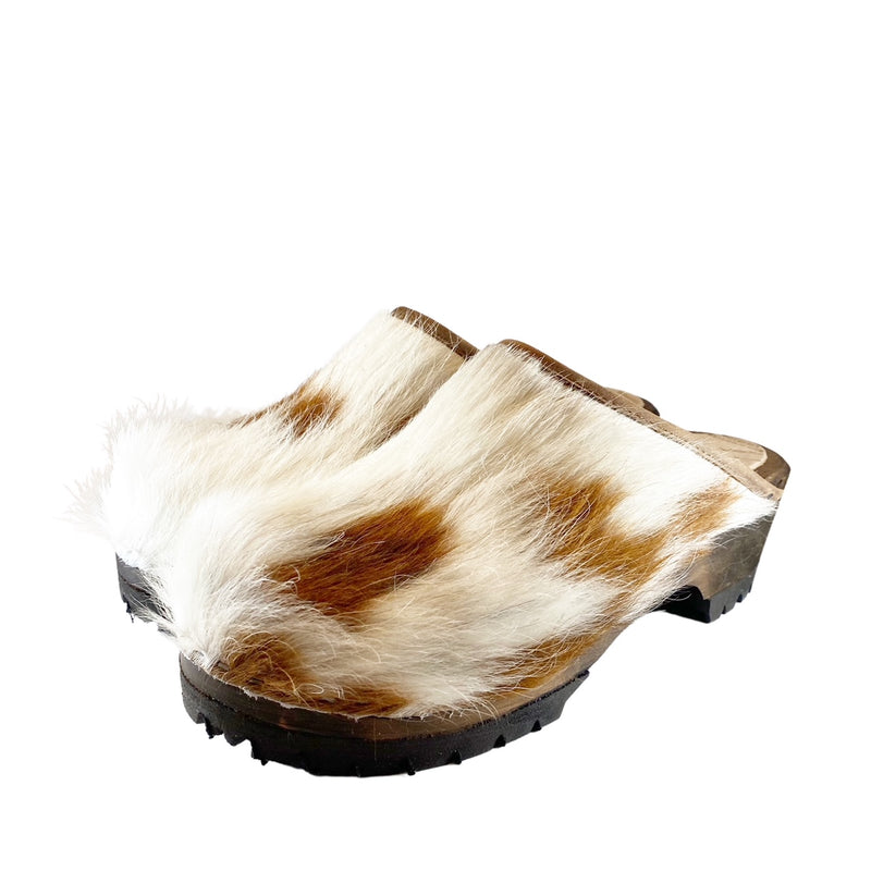 Brown and White Pony Mountain Clogs