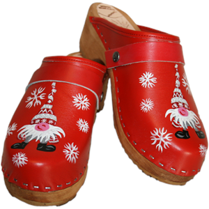 Traditional Heel Red Hand Painted Gnome Clog