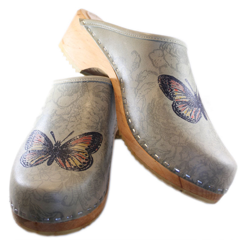Traditional Heel Sage Green Red Butterfly