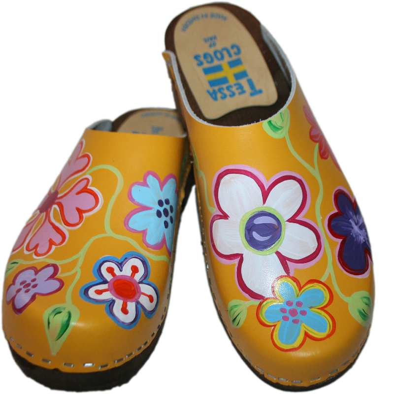 Traditional Heel Yellow Hand Painted Christy Clog