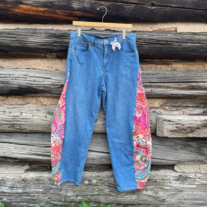 Tessa Upcycled Pink Quilt Barrel Jeans Size 12