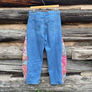 Tessa Upcycled Pink Quilt Barrel Jeans Size 12
