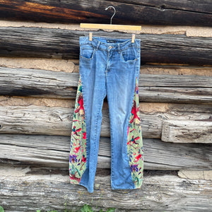 Tessa Upcycled Velvet Quilt Barrel Jeans Lee Size 26
