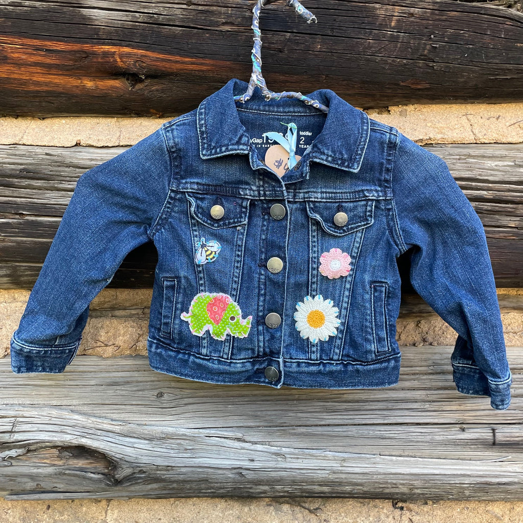 Front of Jean jacket with embroidered patches