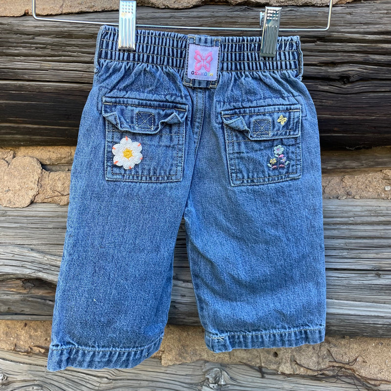 Back of kids jeans with flower embroidery