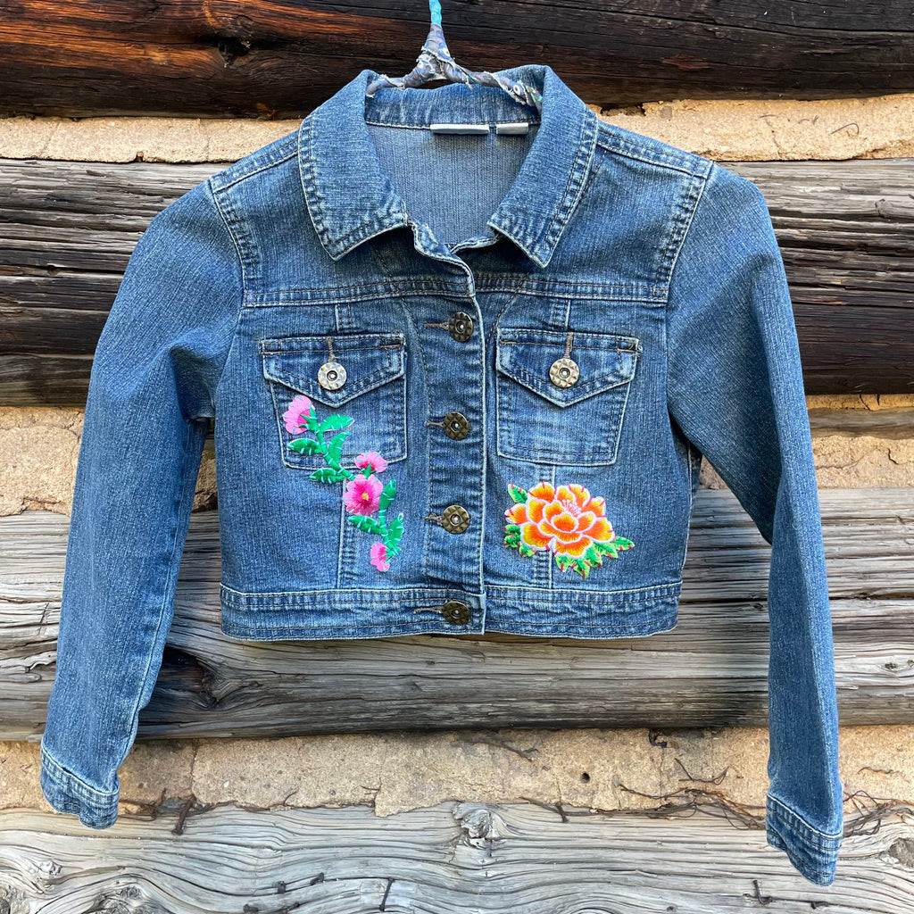 Front of Jean Jacket with flower patches