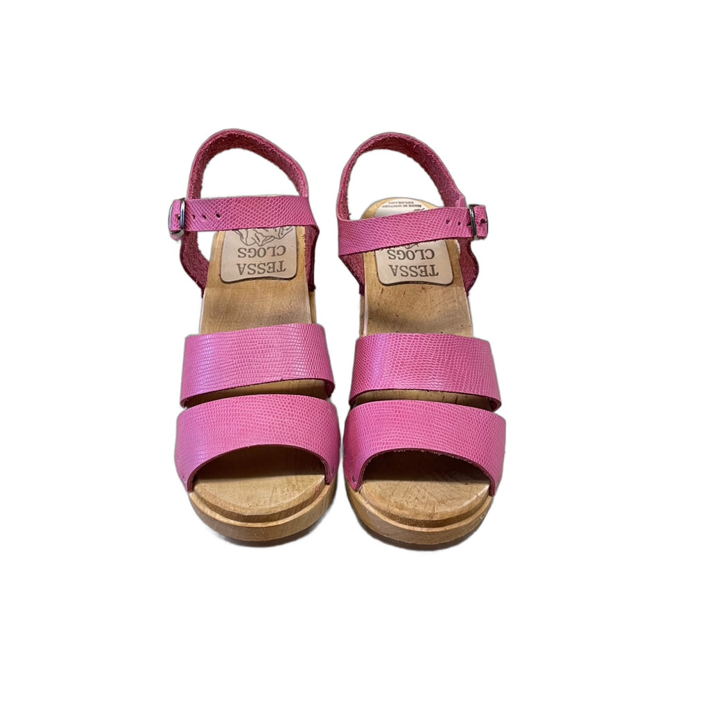High Heel Emma sandal in Rosy Pink Lizzard
