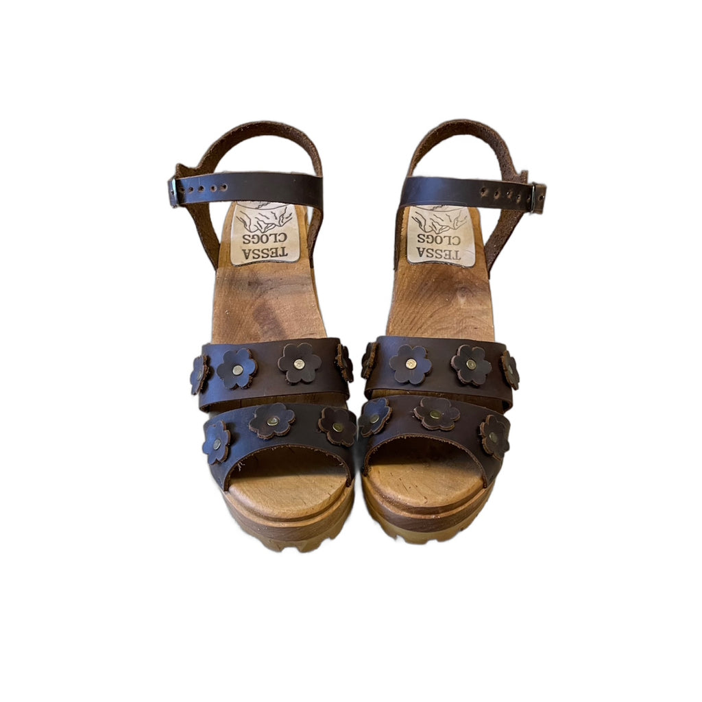 High Heel Mountain Emma Flower Sandal in Raisin