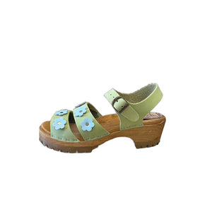 Pistachio/ Light Blue Emma Flower Sandal on our mountain sole