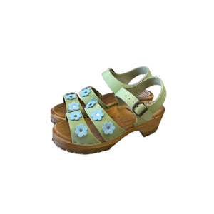 Pistachio/ Light Blue Emma Flower Sandal on our mountain sole