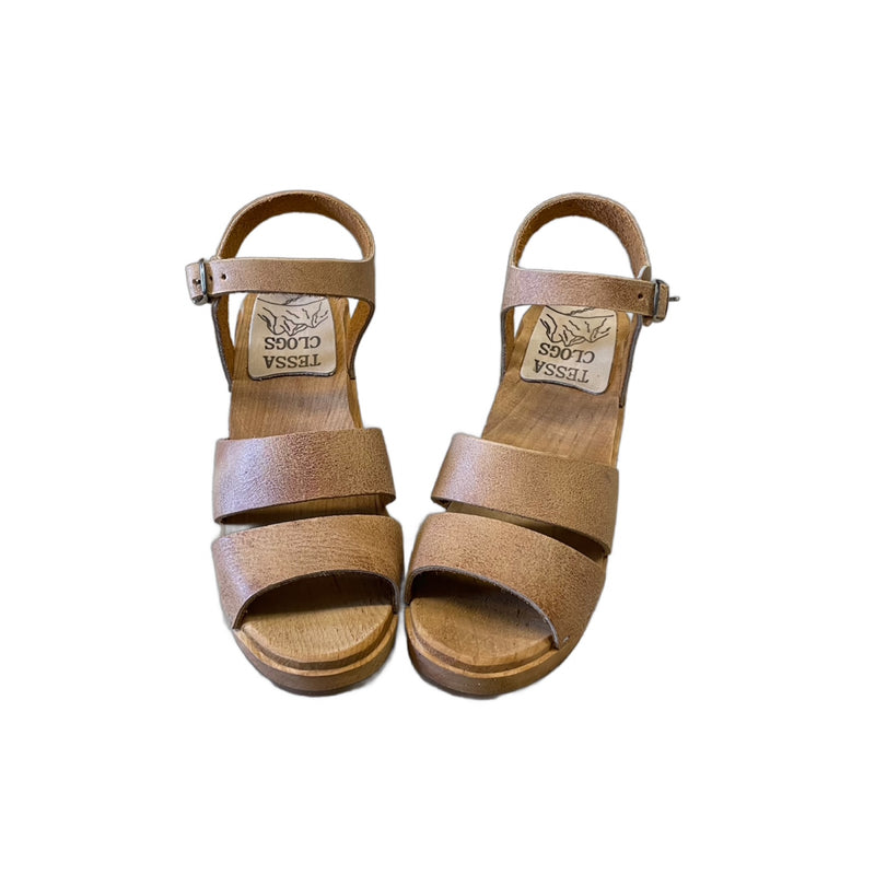 High Heel Emma Sandal in your choice of Neutral Featured Leather