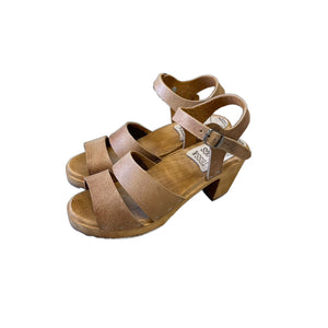 High Heel Emma Sandal in your choice of Neutral Featured Leather