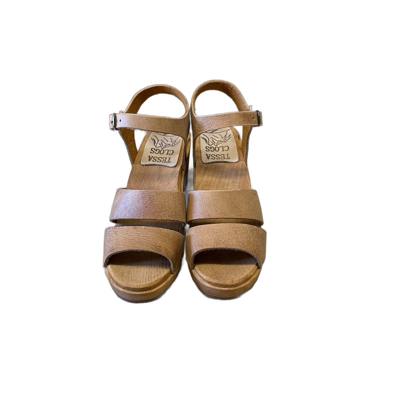 High Heel Emma Sandal in your choice of Neutral Featured Leather