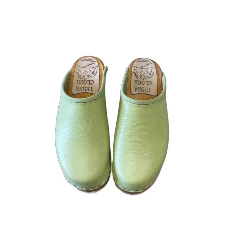 Plain Pistachio Traditional Heel Clog