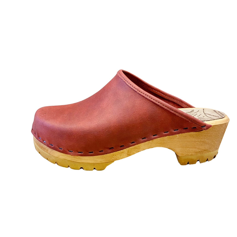 Antique Ruby Leather Mountain Sole Clog no strap