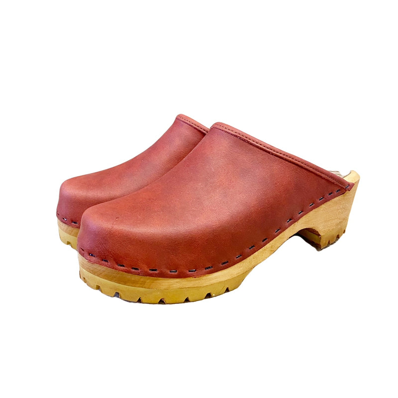 Antique Ruby Leather Mountain Sole Clog no strap