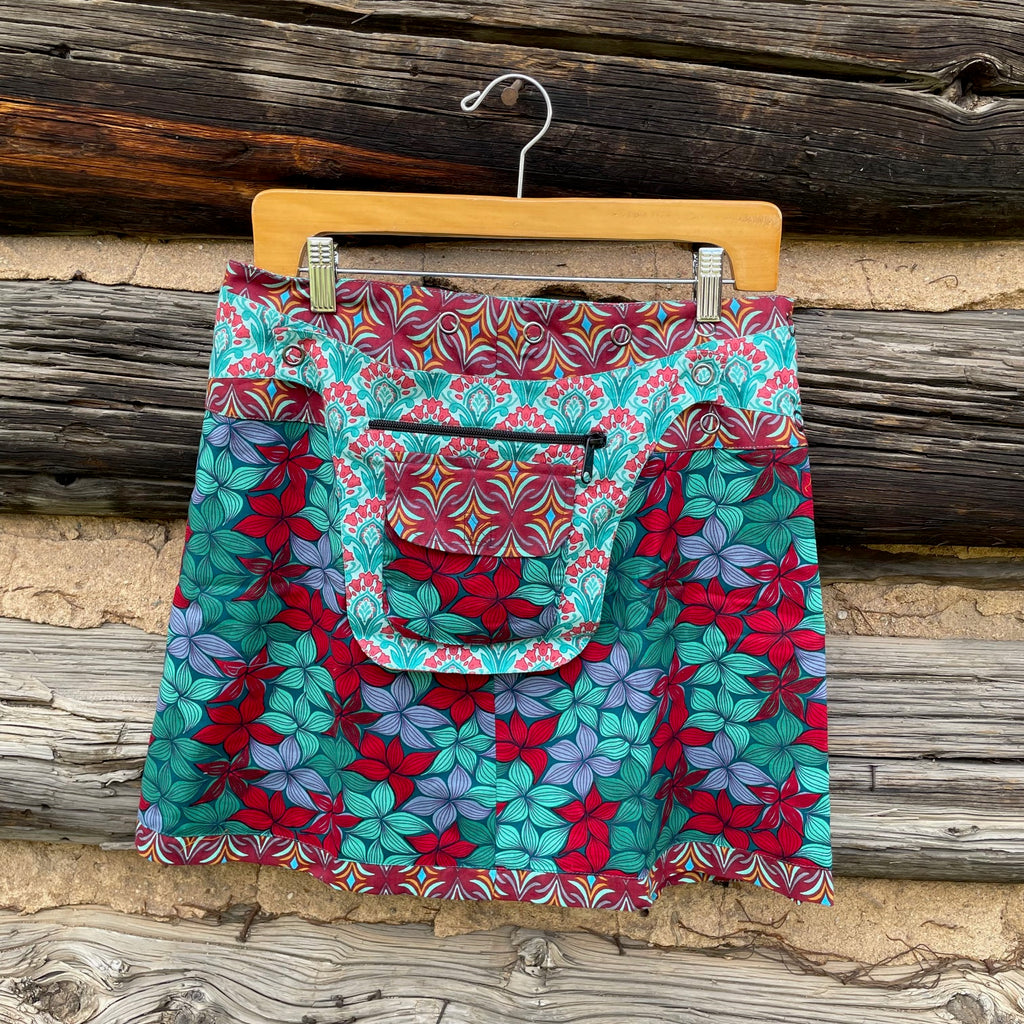 Asha Short Wrap Skirt Turquoise Dark Red