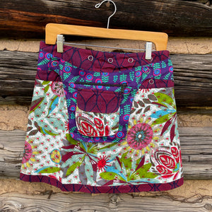 Asha Reversible Wrap Skirt Short - Maroon/ White