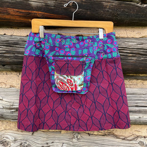 Asha Reversible Wrap Skirt Short - Maroon/ White