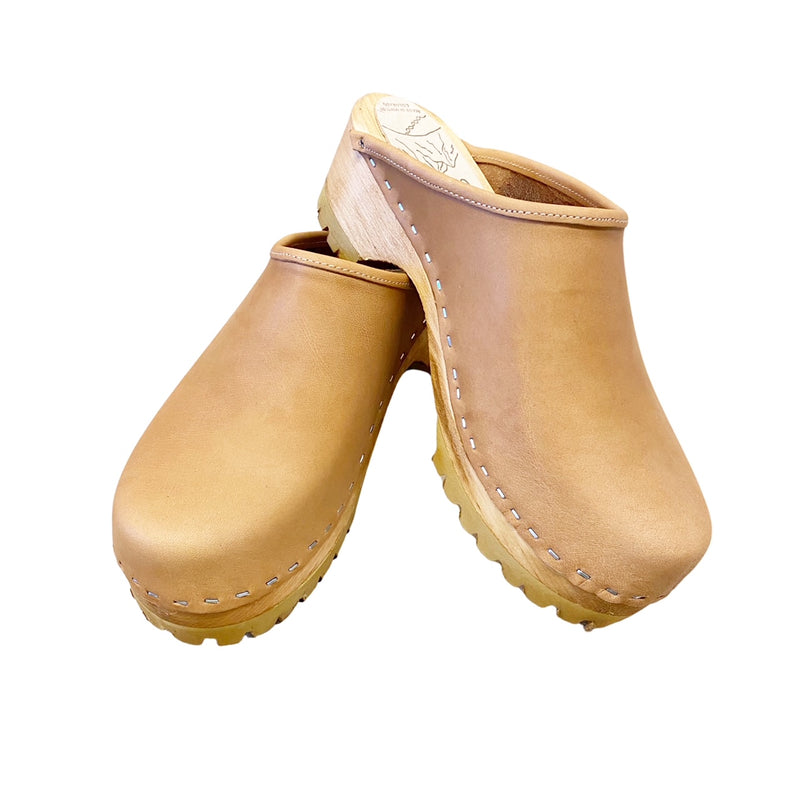 Biscuit Leather Mountain Sole Clog with no strap