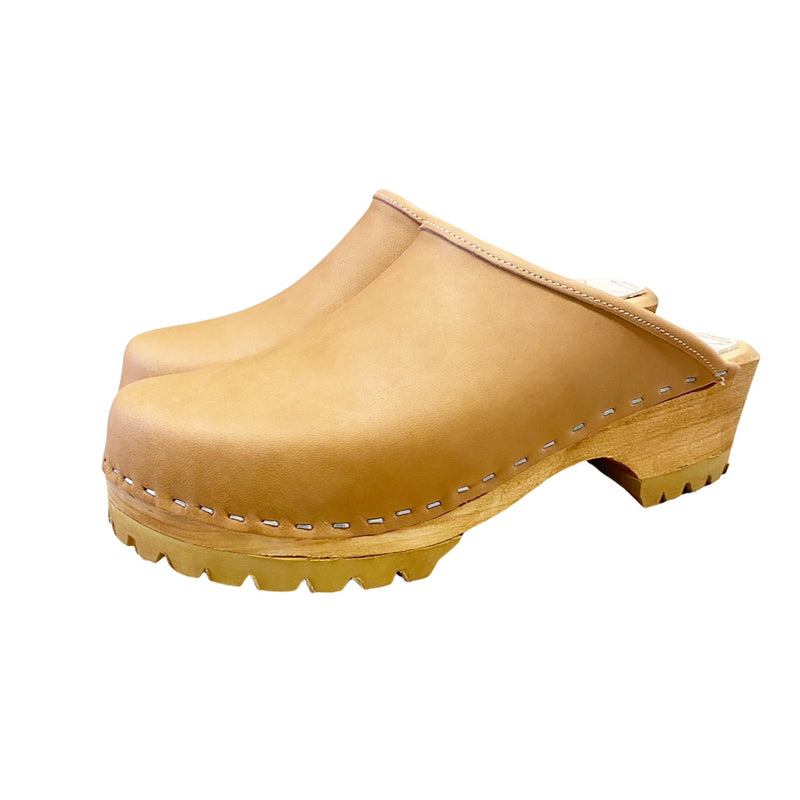 Biscuit Leather Mountain Sole Clog with no strap