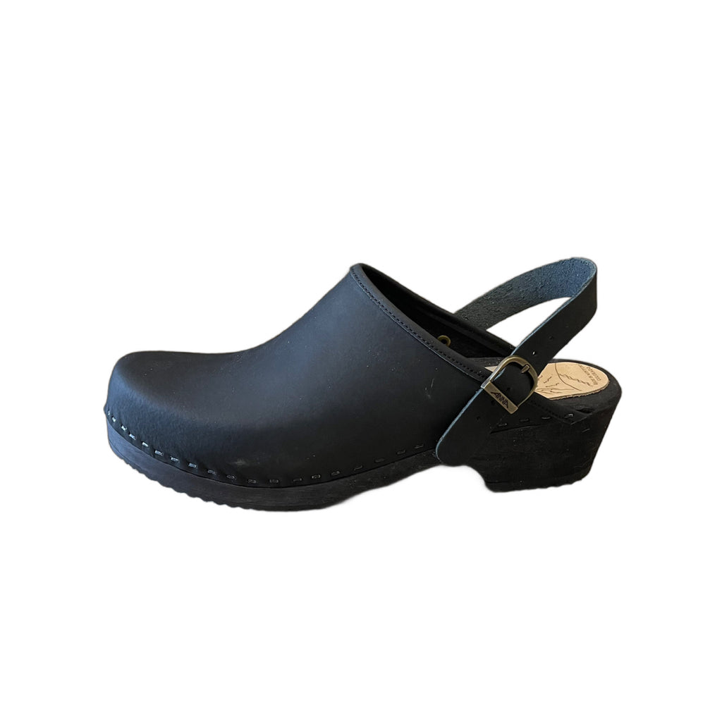 Mens Black Oil Tanned Heel strap Clogs