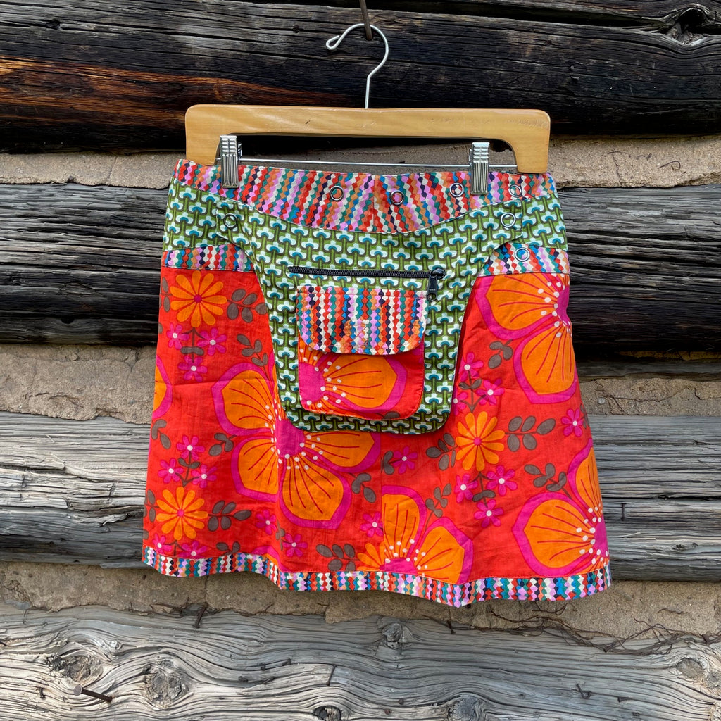 Asha Reversible Wrap Skirt Short - Orange Flower
