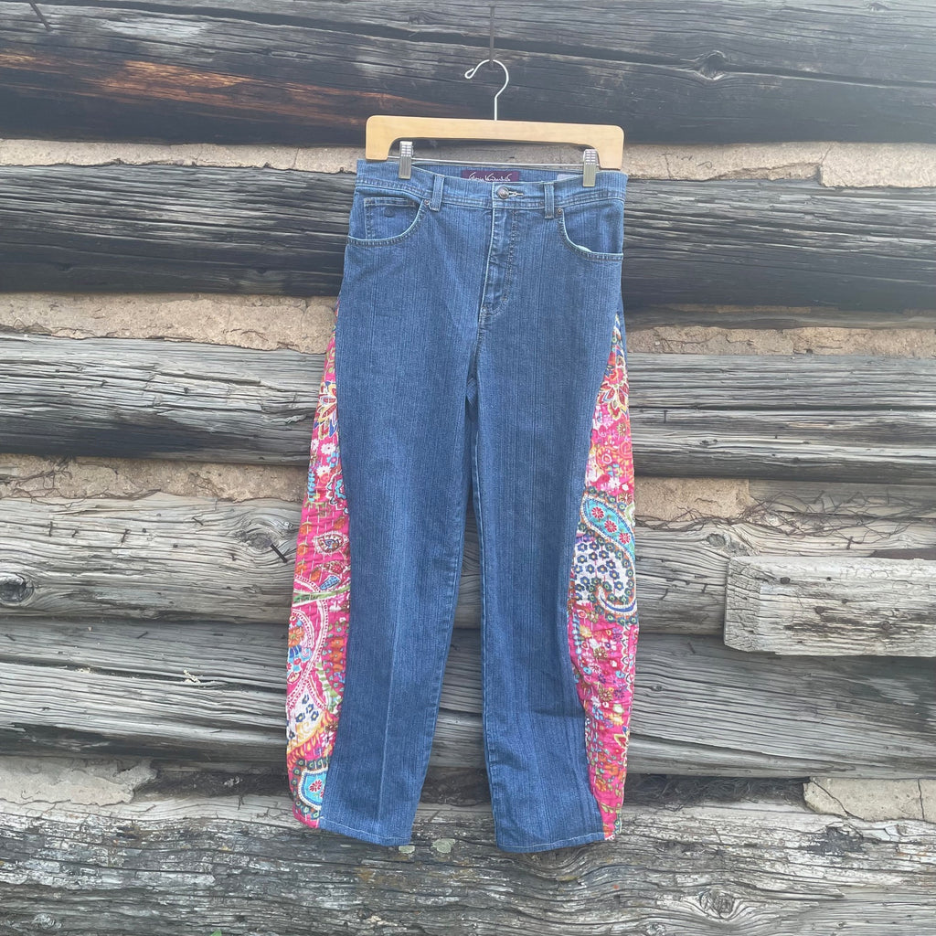 Upcycled Pink Quilt Barrel Shaped Jeans