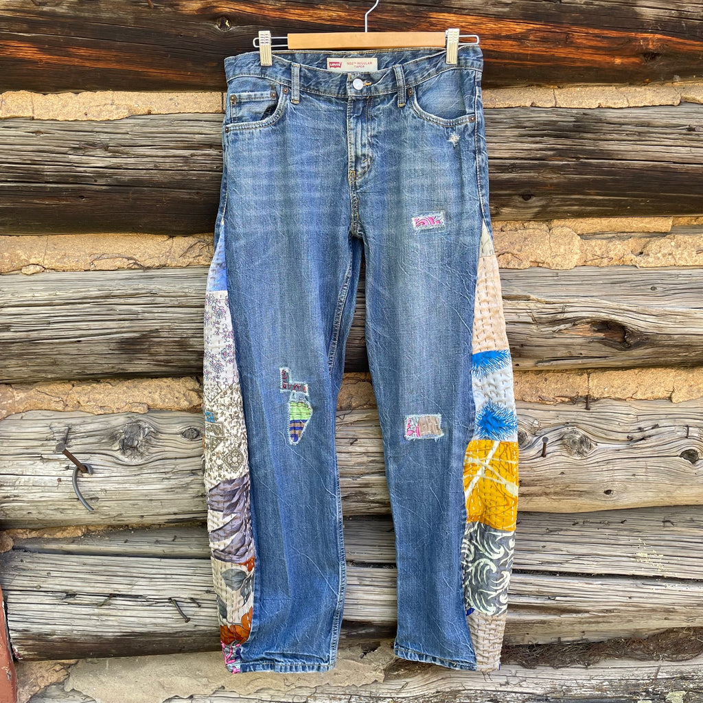 Upcycled Denim Patch work barrel Jeans