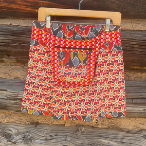 Asha Reversible Wrap Skirt Short - Red/Gray/Mustard