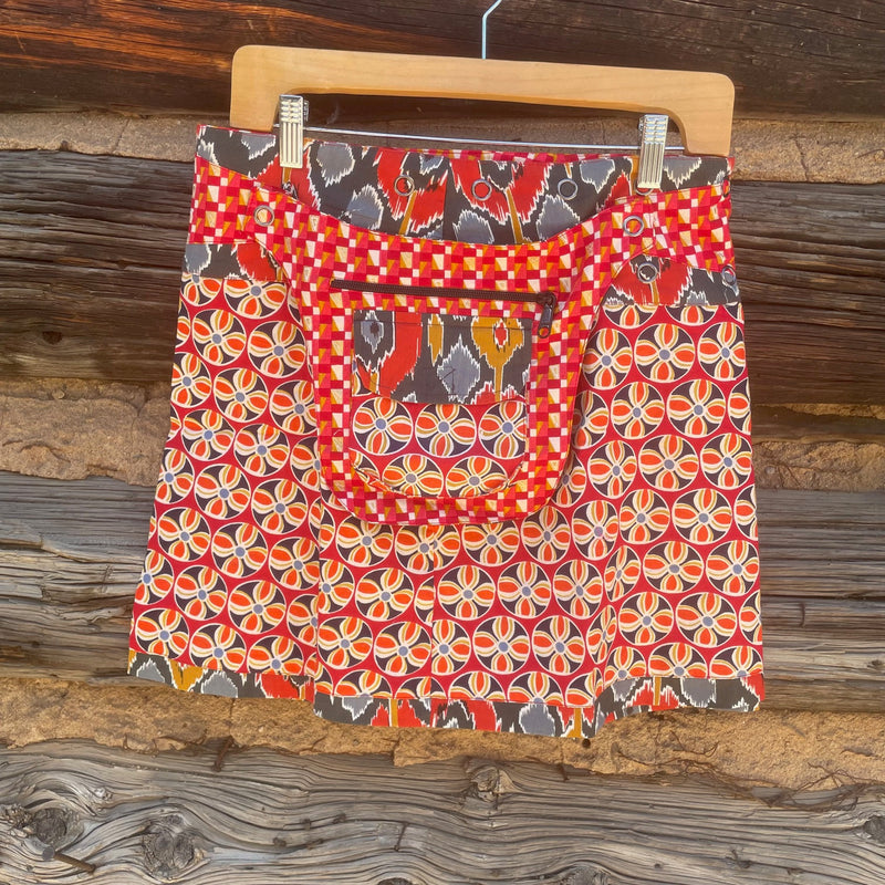 Asha Reversible Wrap Skirt Short - Red/Gray/Mustard
