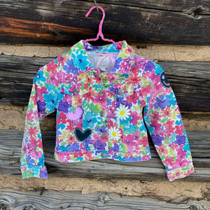 Tessa Kids "Hand Me Down" Upcycled Flower Denim Jacket size 5/6