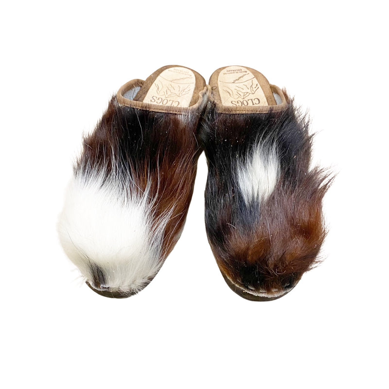 Furry Tri Colored Cow Clogs size 39