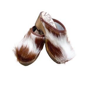 Children's Brown and White Cow Clogs