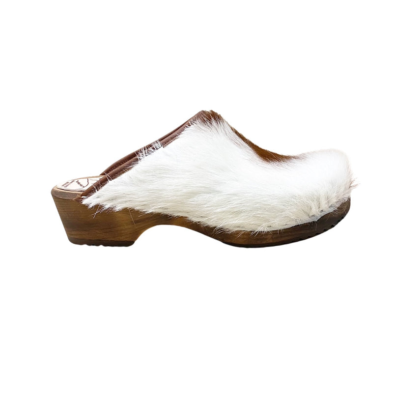 Brown and White Traditional Heel Cow Clogs size 41