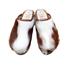 Brown and White Traditional Heel Cow Clogs size 37