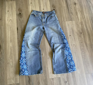 Tessa Upcycled Route 66 Quilt Wide Leg Jeans Size 27