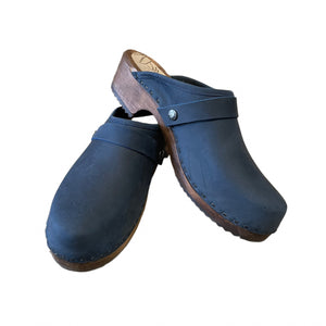 Midnight Blue Traditional Heel Snap strap Clogs