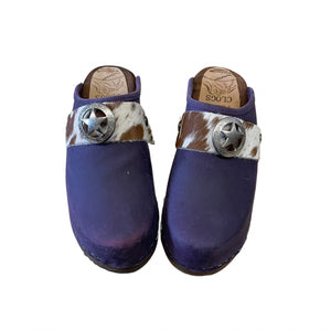 Dark Violat Traditional Heel Cow print Snap strap Clog