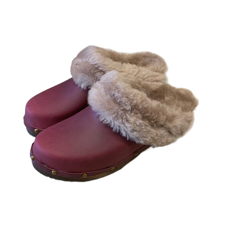 Black Cherry Traditional heel shearling Clogs with decorative nails