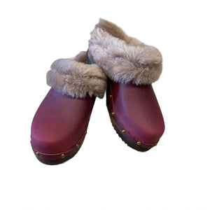 Black Cherry Traditional heel shearling Clogs with decorative nails