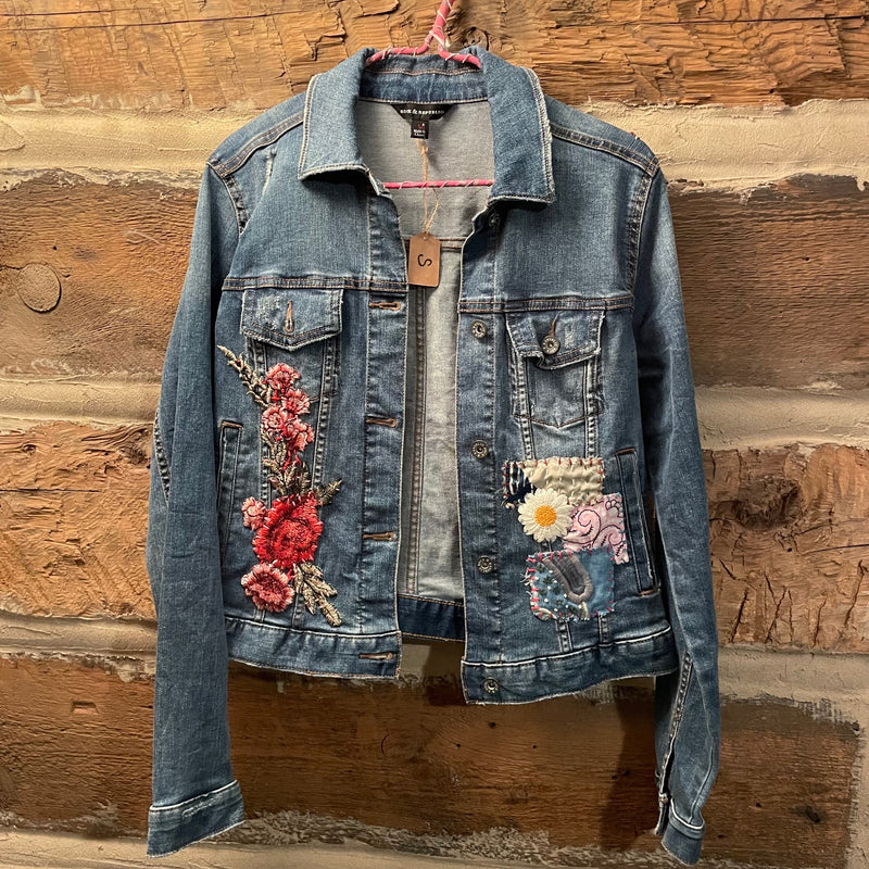 Denim jacket with floral embroidery on 