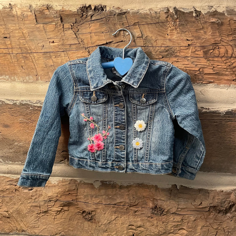 Blue denim jacket with floral embroidery 