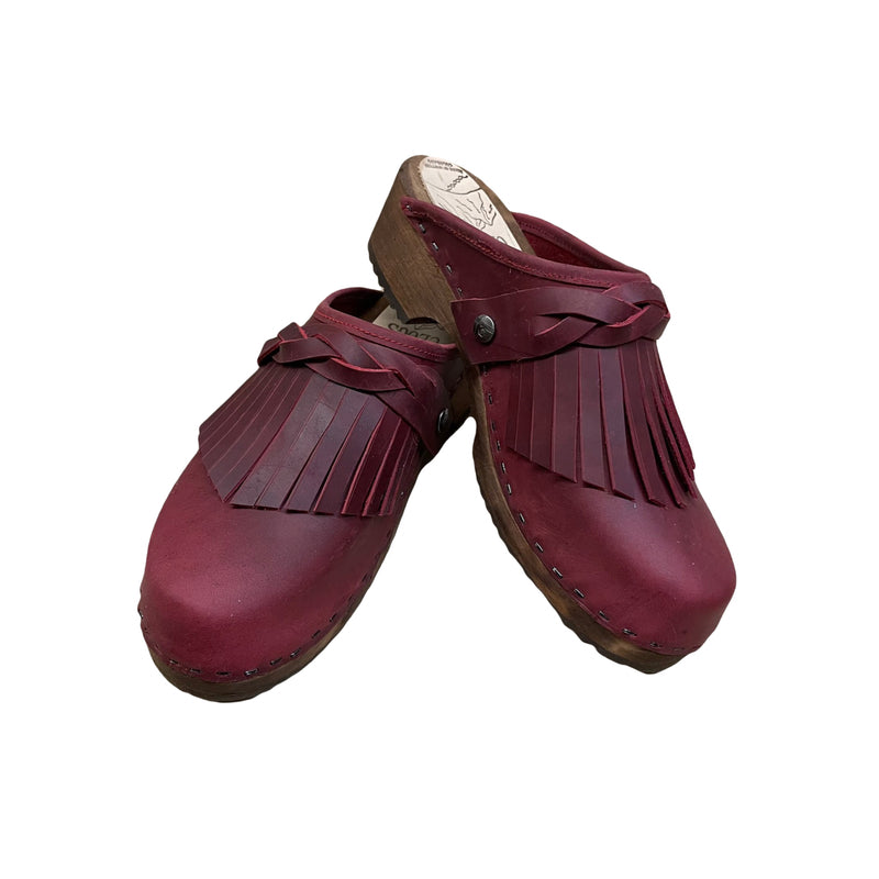 Black Cherry Fringe Clogs