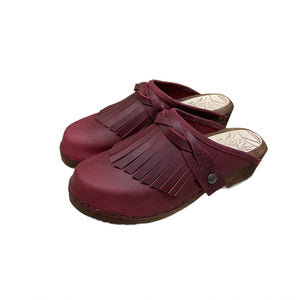 Black Cherry Fringe Clogs