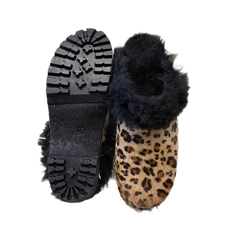 Leopard Printed  Pony Shearling Clogs